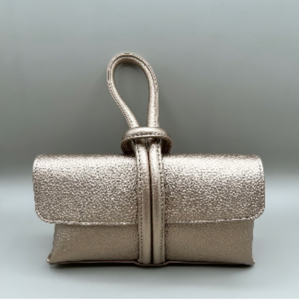 Chantecaille Gold Leather clutch unique elegant date night small summer purses - Picture 1 of 5